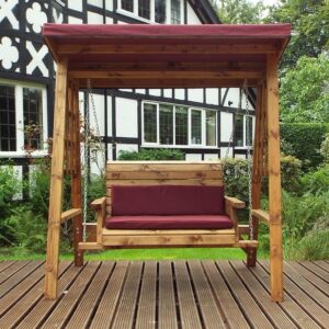 Wooden 2-Seater Swing - Burgundy